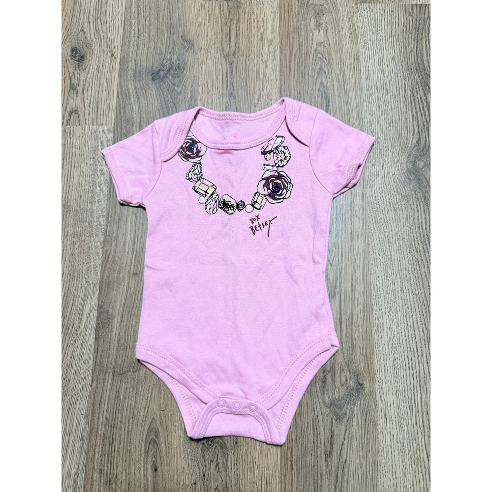 Betsey Johnson One Piece, Infant Girls Size 12M, Pink, Rose, Gems